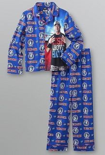 WWE John CENA Blue Button Down Fleece Pajamas size 10 12 NeW Shirt