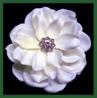 Silk Gardenia Rhinestone Diamante Ivory Hair Flower Wedding Bridal