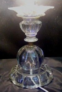 Vintage Crystal Clear Glass Ball Table Lamp Light w Scalloped Edges