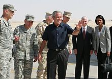 President George W. Bush visiting US troops in Iraq, September 2007.