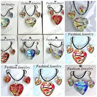 Wholesale Lots Jewelry 12SET Heart Murano Glass Pendants Necklaces