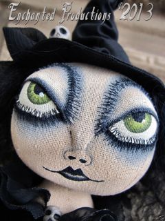 EHAG Primitive Folk Art Halloween Black Witch Wiccan Doll Joyce Stahl