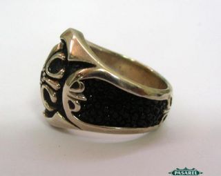 Massive Sterling Silver Onyx and Garnet Tibetan Ring