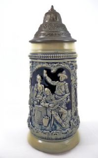 Vintage German Thewalt Blue Salt Glaze 1 2L Lidded Stoneware Stein S5