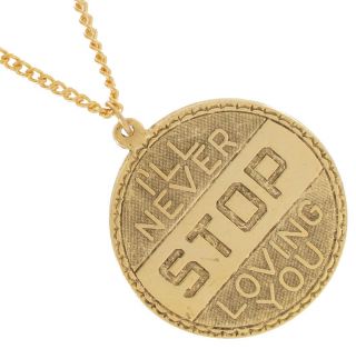 Pendant Necklace Gold Plated Coin Charm Ill Never Stop Loving You USA
