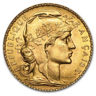 French 20 Franc Rooster Gold Coin
