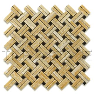 Honey Onyx Polished Stanza Basketweave with Black Dots