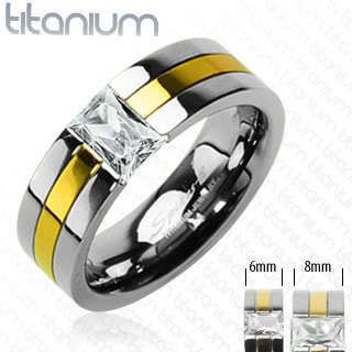 Titanium Engagement Gold Top Fancy Ring