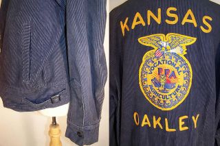  Kansas Oakley FFA Embroidered Side Buckle Jacket Farmer Vtg