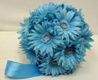 Gerbera Daisies 9 Large Balls Turquoise Aqua Blue Wedding Flowers Pew