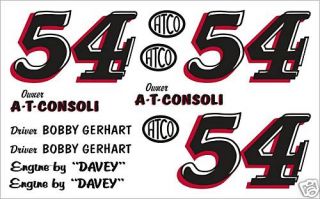 Bobby Gerhart 54 Resin Dirt Modified Model Decals New