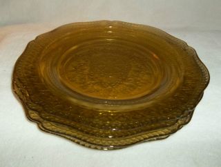 Vintage Federal Glass Patrician Spoke 9 Dinner Plates Amber Yellow