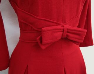 Glam Holiday Vintage 50s Red Wool Cocktail Party Dress