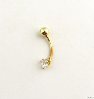 CZ Body Jewelry 14k Yellow Gold Naval Piercing Barbell Round Solitaire
