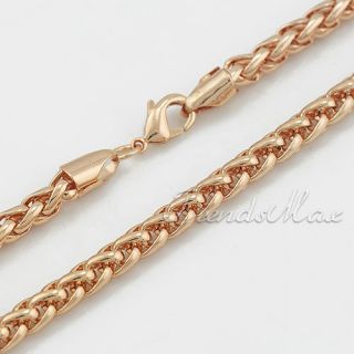  Rose Gold Filled GP Wheat Basket Rope Necklace Link Chain 18 3