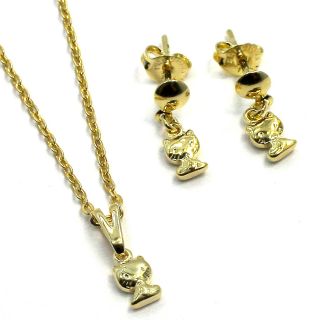 Set Gold 18K GF Small Hello Kitty Tiny Charm Pendant Dangle Earrings