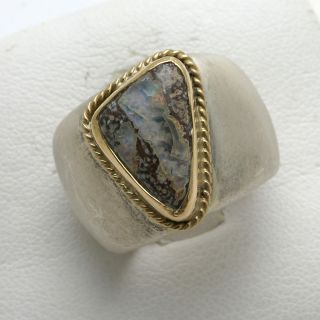  Silver Opal Triangle Mens Ring Gold Rope Solid Matte Large