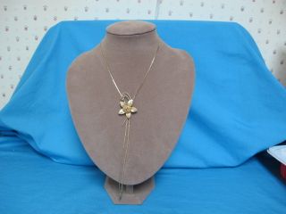 Gold Tone Slider Necklace with Rose on Star Leaves