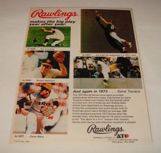 1974 Rawlings Baseball Glove Ad Gene Tenace Joe Rudi
