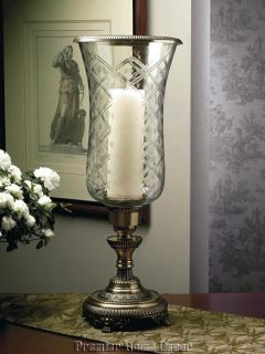 Antique Brass Diamond Cut Glass Hurricane Candleholder