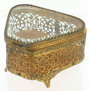  Repousse French Style Vanity Dresser Jewelry Box Beveled Glass