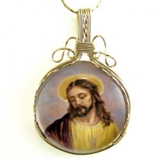 Jesus Glass Cameo Pendant 14k Rolled Gold Jewelry