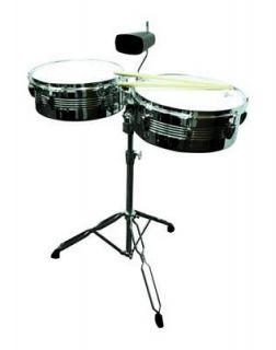 GP Percussion LT156 13 and 14 Timbales 1314 Plus Stand, Cowbell and