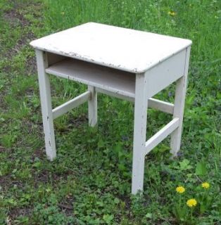 VINTAGE SOLID OAK POCKET SCHOOL DESK. PAINTED WHITE. READY TO REFINISH