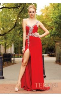 TERANI One Shoulder Red Evening Gown JP610