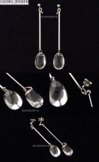 georg jensen silver earrings 144 dew drop with rock crystal torun