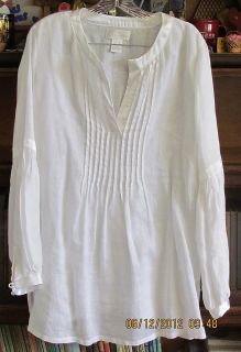 Soft Surroundings White Gauze Pintucked Linen Tunic Top Shirt Blouse
