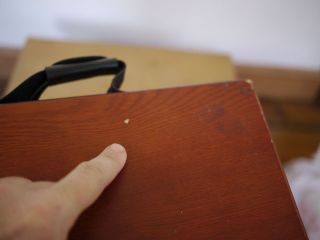 Vintage Faux Wood Grain Backgammon Cigar Hard Shell Briefcase Box Case