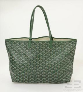 Goyard Green Chevron Coated Canvas Leather Trim St Louis PM Tote Bag