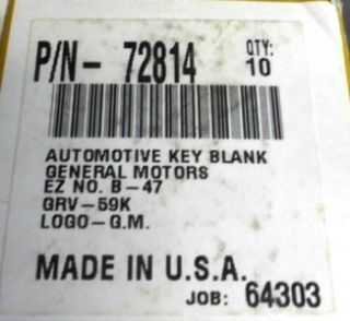 Automotive Key Blank GM B 47 Ford H 75P H 56 Chry Y 152 Car Auto