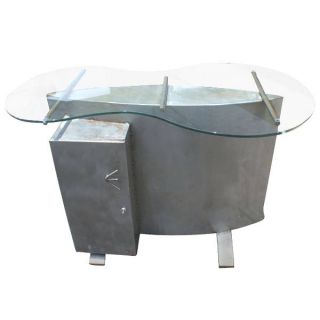 4ft Sculptural Postmodern Metal Glass Table Desk