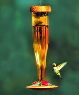 Gold French Glass Brass Hummingbird Feeder Schrodt