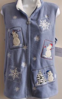  Croft Barrow Snowman Snowflake Slate Blue Vest L XL Holiday New
