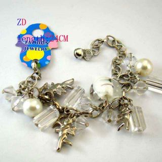 A0336 White Glass Heart Crystal Bead Cupid Bracelet New