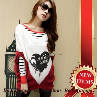 XL 1x Punk Rock Cute Sweet Heart with Contrast Color Batwing Tunic
