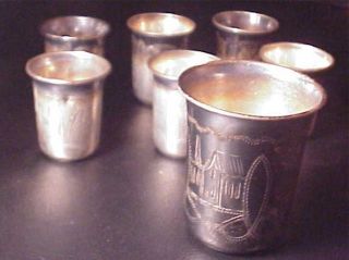 Turn of the Century Russian 84 Sterling Silver Set of Wine Cup 6 Vodka
