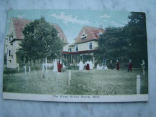 1914 Printed Postcard The Pines Grand Haven Mich People in Backyard of