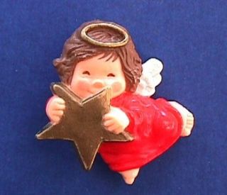 Hallmark Pin Christmas Gold Star Angel 1980s Jewelry Vtg Xmas Holiday