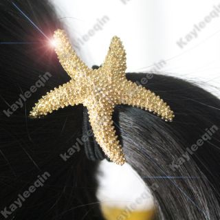Gold Starfish Sea Star Fish Pony Tail Holder Band Hair Cuff Wrap Beach