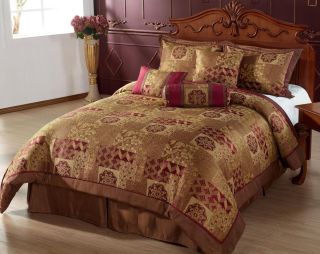  Bed in A Bag 7pc Comforter Set Brown Gold Burgundy Bedding