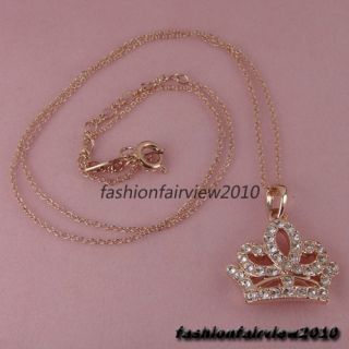  18K Rose Gold GP Aqua Swarovski Crystal Crown Pendant Necklace IN074A