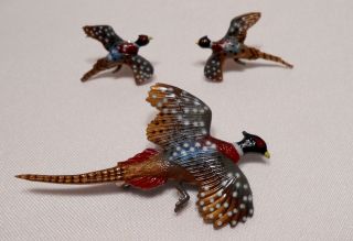 Neat Vintage Pheasant Brooch Pin Earring Set