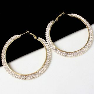  Chic Gold Sparkling Bling Crystal Rhinestone Big Hoop Earrings