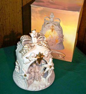 Porcelain Bell Nativity Lamp with Gold Accents