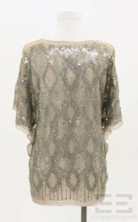 Gold Hawk Taupe Silk Sequin Top Size s New