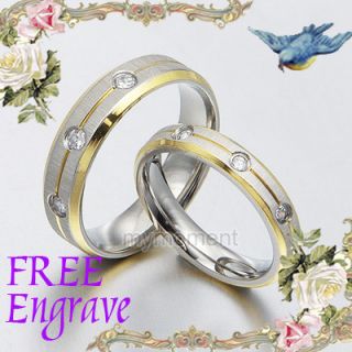 Groom Bride 18K Gold Diamonds Matching Wedding Bands Titanium Rings